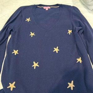 EUC Lilly Pulitzer Christmas sweater with gold starfish stars XL